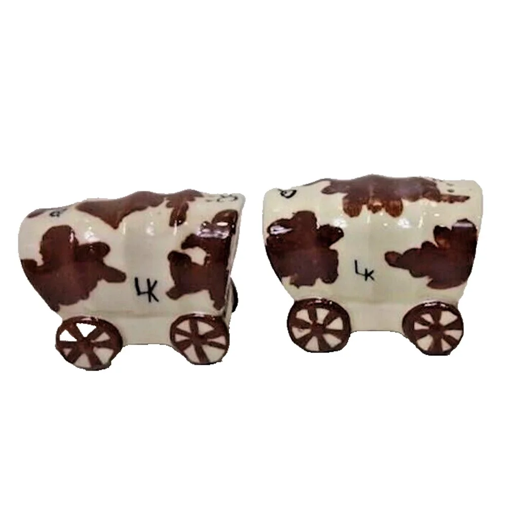 Vtg. MCM Ceramic Arts Studio Covered Wagon Salt & Pepper Shakers